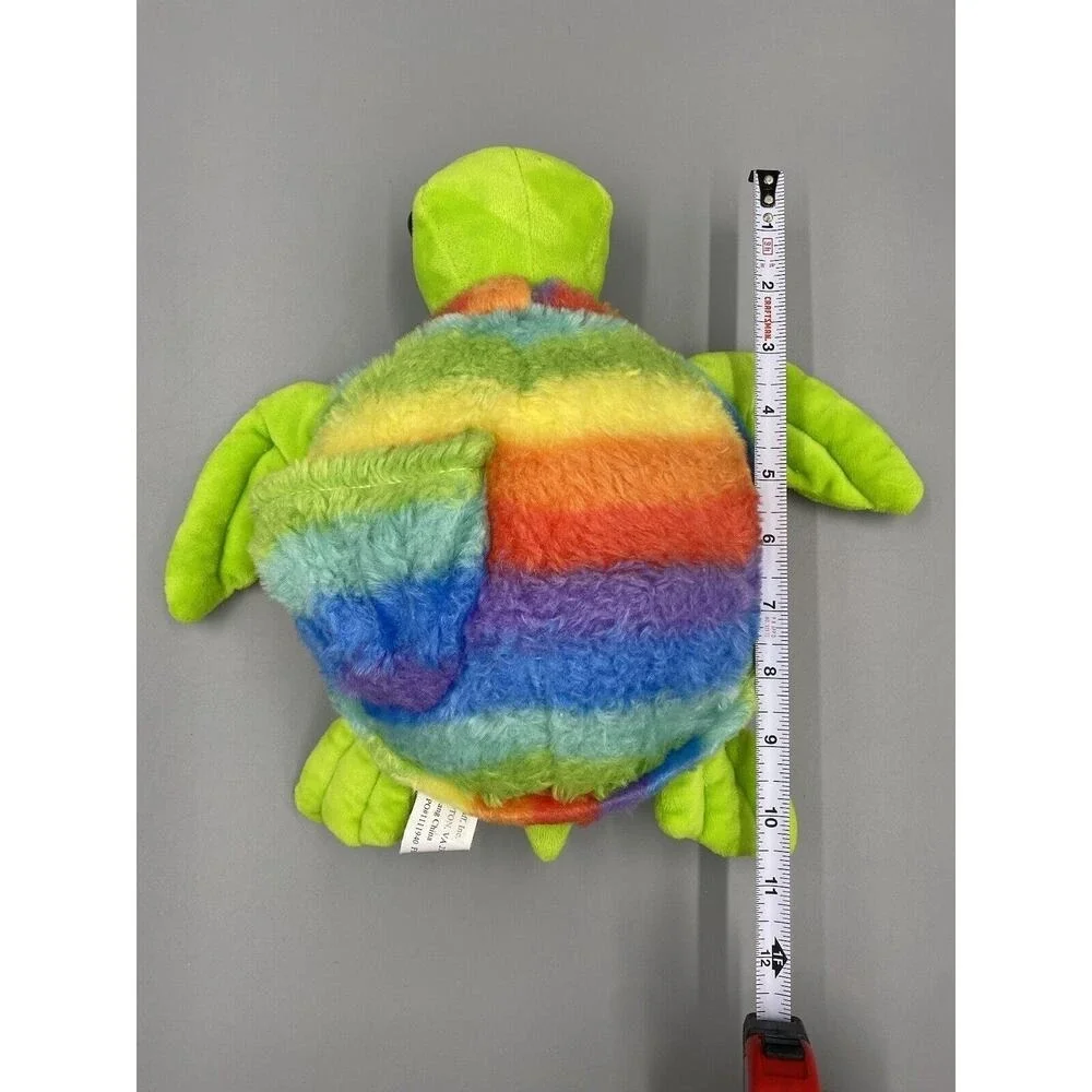 10 Inch Colorful Turtle Tortoise Plush W/ Rainbow Colored Top With Pocket